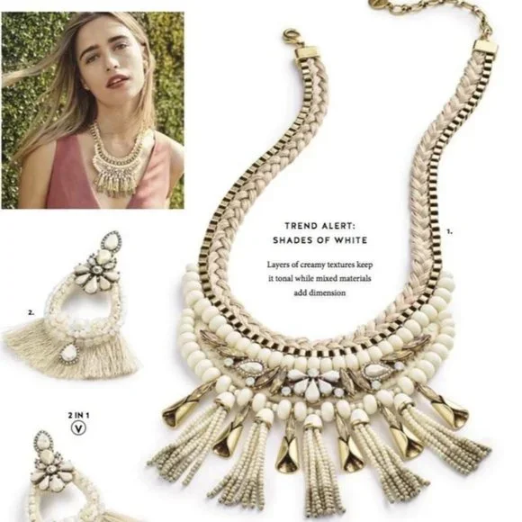 Stella & Dot | Ivory White + Vintage Gold Eloisa Statement Tassel Neckla… - Picture 2 of 15